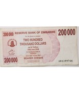 Bank of Zimbabwe Two Hundred Thousand Dollars banknote 2007 - £2.32 GBP