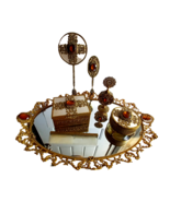 Antique Art Nouveau 7 Pc Gold Gilt Dresser Vanity Set ~ Brush Mirror Per... - £775.15 GBP