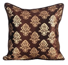 Damask 16&quot;x16&quot; Velvet Brown Pillow Covers, Classic Gold Damask - £20.09 GBP+