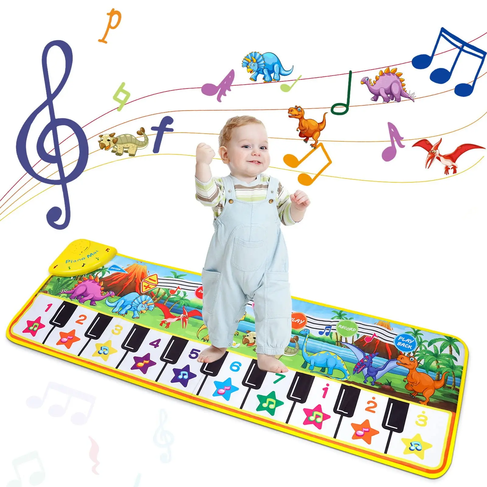 110x36cm Musical Piano Mat for Kids Toddlers Keyboard with 8 Dinosaur Sounds - £16.10 GBP+