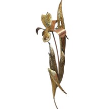 Iris Flower Brass Copper Metal Wall Hanging Home Decor MCM 70s 80s Retro 1 - £18.37 GBP