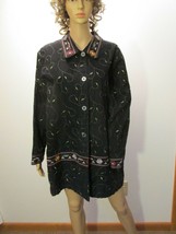 DENIM &amp; CO Black Embroidered Jeans Jacket A44230 Floral Embellishment 1X... - $19.95