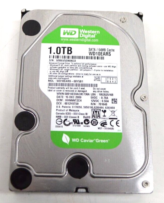 Western Digital WD Green 1TB,Internal,5400RPM,3.5" (WD10EARS-00Y5B1) HDD - £13.45 GBP