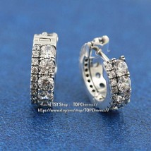 925 Sterling Silver Double Band Pave Hoop Earrings With Clear CZ Hoop Earrings  - £14.82 GBP