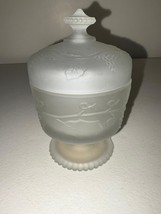 Vintage Satin Glass Frosted Footed Grape Cluster Powder Cream Vanity Jar - $19.80
