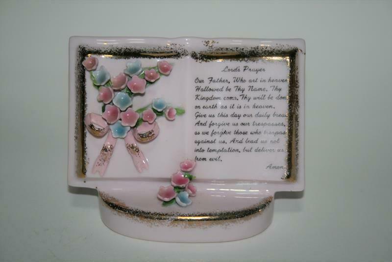 Lefton China #5357 Vintage Pink Lord's Prayer Wall Pocket Vase  #2412 - $24.00