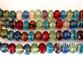 25 6 x 9 mm Czech Glass Gemstone Donut Beads: Picasso - Multi Color Mix - $4.08