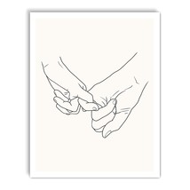 Pinky Promise, Holding Hands Minimalist Abstract Line, Light Cream And Black - £35.87 GBP