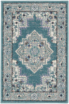 2&#39; X 3&#39; Aqua Floral Power Loom Distressed Area Rug - $1,040.27 MXN