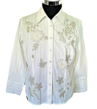 Drapers &amp; Damons Blouse Womens PL White Floral Appliques beads Metallic thread - £20.29 GBP