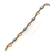 Vintage Signed 12k Gold Filled Sturdy Art Deco Aqua Rhinestone Link Bracelet 7 - £43.51 GBP