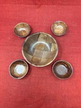 Vintage 6&quot; Wood Woven Bowl and Set Of 4 Small Bowls Mid Modern Set Salad Nuts - £11.44 GBP