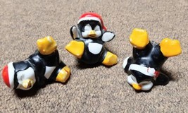 3 Vtg Penguin Christmas Ornament Figurines Tumbling Birds Whimsical Santa Hats - £23.25 GBP