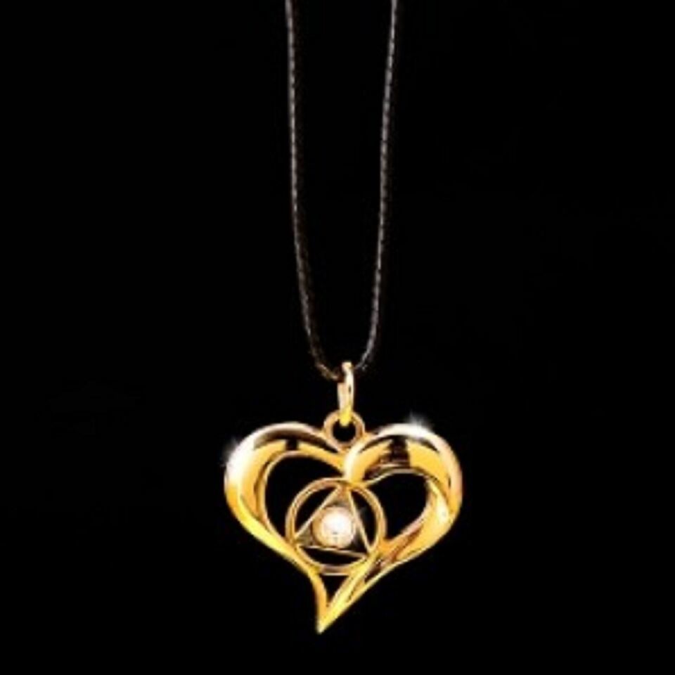 Primary image for AA RECOVERY FLOWING HEART 24K GOLD PENDANT GP NECKLACE CRYSTAL STONE