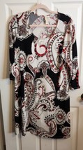 Chicos Womens Size 1 US 8 Shift Dress Stretch Paisley Knit Swing 3/4 Sle... - £17.17 GBP