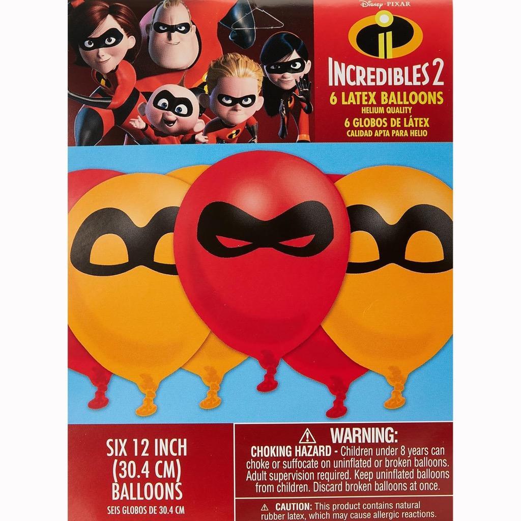 Incredibles 2 Latex Balloons Assorted Colors with Mask Design 6 Per Package 12" - £3.89 GBP