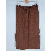 NWOT Poetry Straight Maxi Skirt Sz 10 Brown Linen/Cotton Elastic Waist - £39.28 GBP