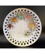 Hand Painted Reticulated Bowl Red Gold Roses Signed Porcelain - $11.88