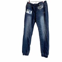 Almost Famous Womens Sz Small Blue Knit Denim Jeans Drawstring Elastic - £12.42 GBP
