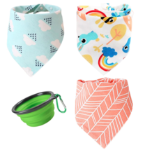 3 Pack Bandanas With Collapsible Bowl For Pets Dogs Cats Scarf Bibs - £14.99 GBP