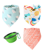 3 PACK BANDANAS WITH COLLAPSIBLE BOWL FOR PETS DOGS CATS SCARF BIBS  - $18.76