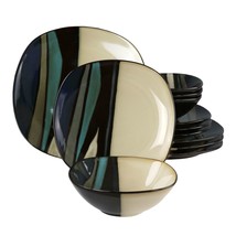Hometrends Althea 12 Piece Soft Square Stoneware Dinnerware Set in Teal - $2,112.23 MXN
