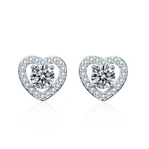 Halo Heart Shape 0.5Ct Round Cut Moissanite 925 Sterling Silver Stud Earrings - £71.23 GBP