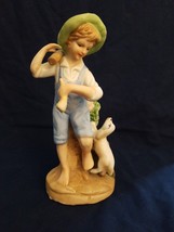 Vintage Porcelain Figurine Boy With Dog, Nap Sack, Barefoot - £4.70 GBP