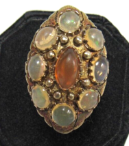 14k Yellow Gold Natural Opal Amber Ring HUGE 40mm Ladies Sz 7.75 Custom 10.1g - £854.38 GBP