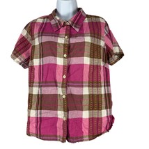 Energy Zone Junior Women&#39;s Plaid Short Sleeved Collared Button Down Shirt Size L - £15.44 GBP