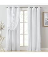 White Full Blackout Curtain Panels with Sheer Overlay Mix and Match Doub... - £33.20 GBP