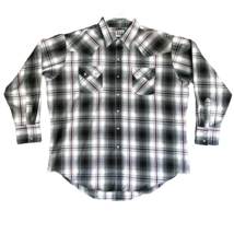 Ely Cattleman Western Shirt Adult XXL 2X Black Plaid Silver Thread Pearl Snap - £14.87 GBP