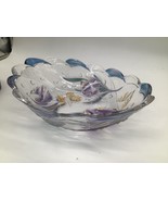 Large Scalloped Glass Bowl with Angelfish Motif – Clear with Purple &amp; Bl... - $276.68 MXN