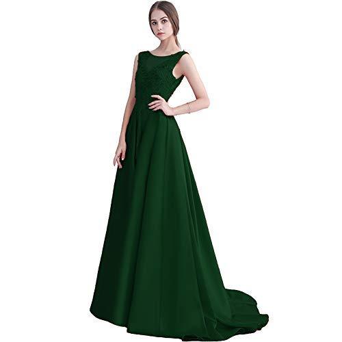 Backless Bateau Beaded Lace A Line Long Prom Evening Dresses Emerald Green US 8