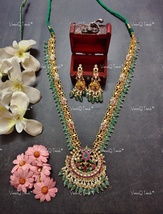 VeroniQ Trends-South Indian Chandbali Gold Plated Pachi Kundan Long Necklace - £176.99 GBP