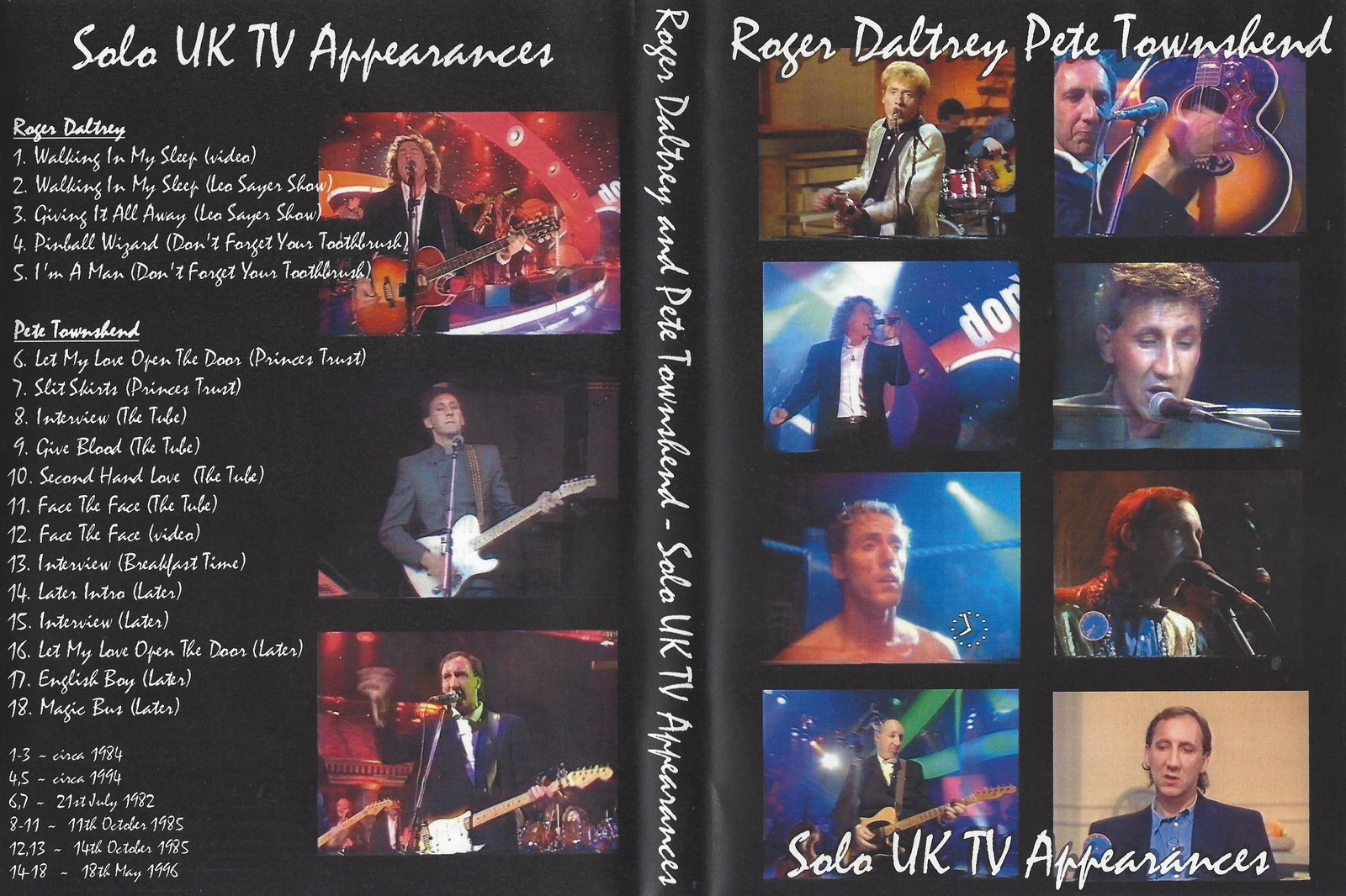 The Who Roger Daltrey and Pete Townshend Solo UK TV Appearances 1984 - 1... - $20.00
