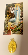 Our Lady of Lourdes &amp; St Bernadette  Small Image Card + Medal, New  #GFTSHP - $4.95