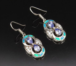925 Silver - Vintage Doubled Tanzanite Topaz &amp; Fire Opal Earrings - EG12184 - $40.93