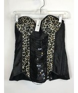 NWT Velvet Kitten Lingerie Black Leopard Print Sequin Women&#39;s MEDIUM Bus... - $24.74