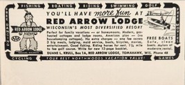 1952 Print Ad Red Arrow Lodge Fishing,Boating,Vacation Tomahawk,Wisconsin - $8.49