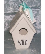 RAE DUNN- WILD BIRDHOUSE  White / Light Aqua Blue Ribbon - Elongated Fon... - £11.09 GBP