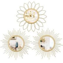 3 Pack Gold Sunburst Mirrors - Decorative Wall Art for Living Room, Bedroom, or  - £30.80 GBP