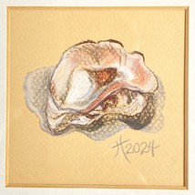 Cracked Oyster Pastel Art Drawing Painting Neutral Colors Square Framed ... - £68.57 GBP