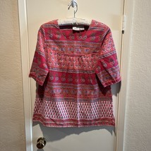Vermont Country Store Tunic Top Pink Boho Floral Short Sleeve Pullover S... - $27.23 CAD