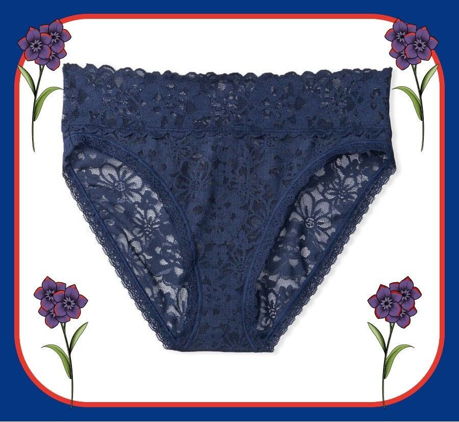 Primary image for M  Navy THE LACIE Full Floral Lace Stretch Victorias Secret HighLeg Brief Pantie