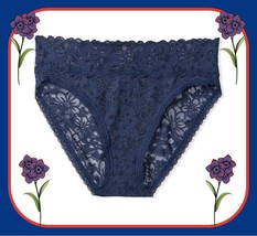 M  Navy THE LACIE Full Floral Lace Stretch Victorias Secret HighLeg Brief Pantie - £10.61 GBP