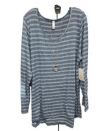 NWT LuLaRoe 3XL Blue &amp; White Pinstriped Sweater Fabric Lynnae Long Sleev... - $37.61