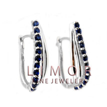 1CT Women's Stunning Blue Sapphire 925 Silver Hoop Earrings 25x12mm - $39.99