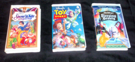 Snow White and the Seven Dwarfs, TOY STORY, SLEEPING BEAUTY VHS SET OF 3... - $12.07