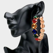 Colorful Crystal 3&quot; Bold Fun Fashion Stylish Trend Bling Geometric Hoop Earrings - £22.45 GBP